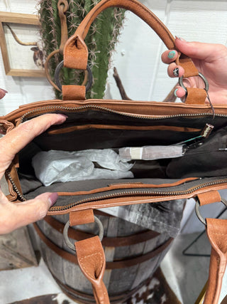 Trinity Ranch Saddle Bloom Tooled Cowhide Tote Bag-Tan Concealed Carry - Barbwire n Bougie Boutique