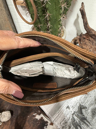 Trinity Ranch Saddle Trail Cowhide Crossbody Bag - Barbwire n Bougie Boutique