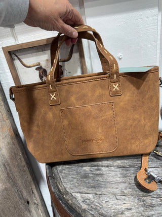Trinity Ranch Tooled Leather & Hair-On Hide Western Tote Bag - Barbwire n Bougie Boutique