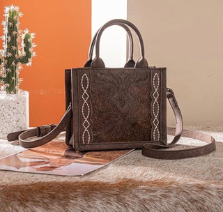 Trinity Ranch Western Cowhide Tooled Crossbody Purse - Barbwire n Bougie Boutique