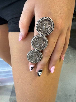 Triple Buffalo Nickel Statement Ring - Barbwire n Bougie Boutique