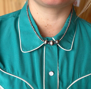 Triple Focal Sterling Silver Navajo Pearl Necklace – 4mm, 10mm & 12mm - Barbwire n Bougie Boutique
