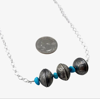 Triple Mercury Dime Sterling Silver & Turquoise Necklace | Western Boho Statement Necklace-20” long - Barbwire n Bougie Boutique
