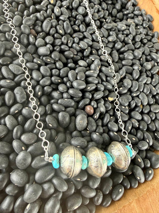 Triple Mercury Dime Sterling Silver & Turquoise Necklace | Western Boho Statement Necklace-20” long - Barbwire n Bougie Boutique