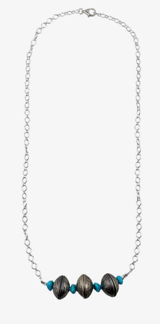 Triple Mercury Dime Sterling Silver & Turquoise Necklace | Western Boho Statement Necklace-20” long - Barbwire n Bougie Boutique