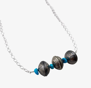 Triple Mercury Dime Sterling Silver & Turquoise Necklace | Western Boho Statement Necklace-20” long - Barbwire n Bougie Boutique