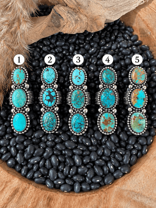 Triple Stone Turquoise Statement Ring – Tibetan German Silver - Barbwire n Bougie Boutique
