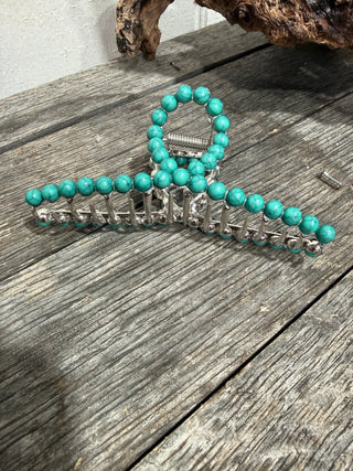 Turquoise Beaded Metal Hair Claw Clip | Western Cowgirl Hair Accessory - Barbwire n Bougie Boutique