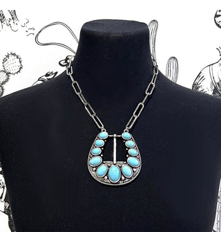 Turquoise Belt Buckle Statement Necklace - Barbwire n Bougie Boutique