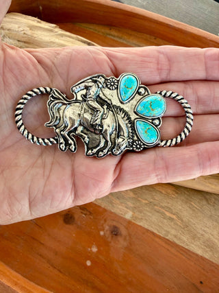 Turquoise Bucking Bronco Western Twilly Slide - Barbwire n Bougie Boutique