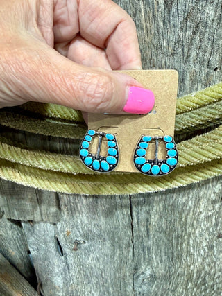 Turquoise Buckle Stud Earrings | Western Cowgirl Style - Barbwire n Bougie Boutique