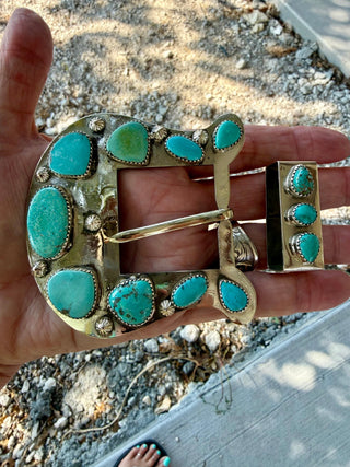 Turquoise Buffalo Nickel Custom Belt Buckle Set - Barbwire n Bougie Boutique