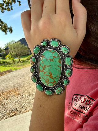 Turquoise Cluster Statement Cuff – Fashion Jewelry - Barbwire n Bougie Boutique