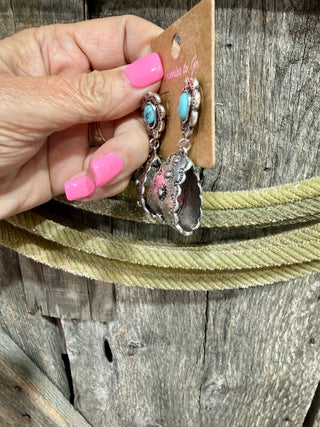 Turquoise Concho Stamped Hoop Earrings | Western Silver Statement Earrings - Barbwire n Bougie Boutique