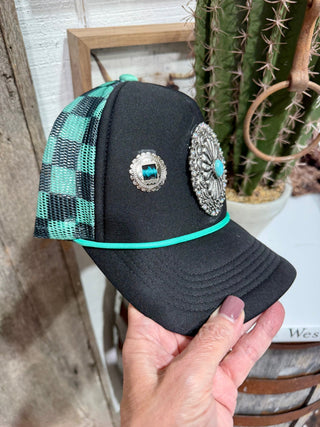 Turquoise Concho Western Trucker Hat - Barbwire n Bougie Boutique