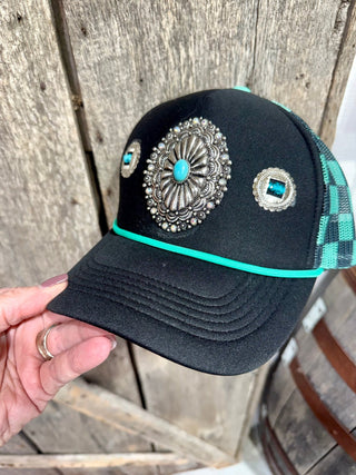 Turquoise Concho Western Trucker Hat - Barbwire n Bougie Boutique