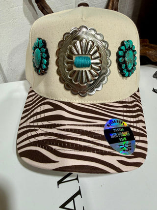 Turquoise Concho Zebra Print Western Trucker Hat - Barbwire n Bougie Boutique