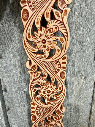 Turquoise Filigree Tooled Leather Wide Western Belt - Barbwire n Bougie Boutique