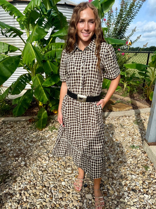 Turquoise Haven Black Gingham Western Pearl Snap Dress - Barbwire n Bougie Boutique
