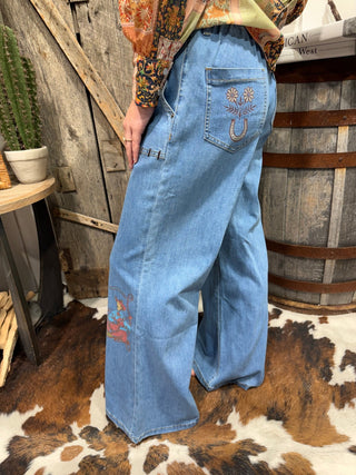 Turquoise Haven Campfire Western Wide Leg Jeans - Barbwire n Bougie Boutique