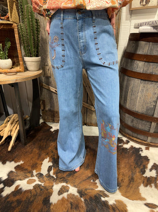Turquoise Haven Campfire Western Wide Leg Jeans - Barbwire n Bougie Boutique