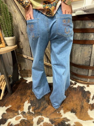 Turquoise Haven Campfire Western Wide Leg Jeans - Barbwire n Bougie Boutique