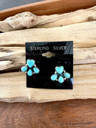 Turquoise Heart & Teardrop Cluster Sterling Silver Earrings - Barbwire n Bougie Boutique
