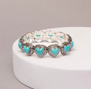 Turquoise Heartstrings Western Stretch Bracelet - Barbwire n Bougie Boutique
