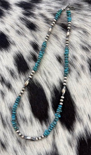 Turquoise Heishi & Sterling Silver Navajo Pearl Necklace - Barbwire n Bougie Boutique