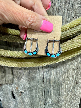 Turquoise Horseshoe Buckle Stud Earrings | Western Style - Barbwire n Bougie Boutique