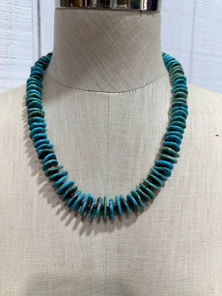 Turquoise Howlite Heishi Bead Necklace | Southwestern Statement Strand | Layering Necklace -22”-Blue Green - Barbwire n Bougie Boutique