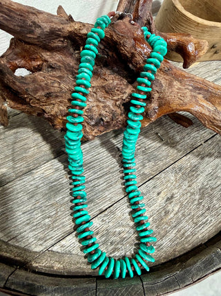 Turquoise Howlite Heishi Bead Necklace | Southwestern Statement Strand | Layering Squash Blossom Style-22” - Barbwire n Bougie Boutique