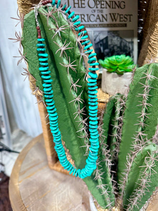 Turquoise Howlite Heishi Bead Necklace | Southwestern Statement Strand | Layering Squash Blossom Style-22” - Barbwire n Bougie Boutique
