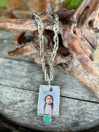 Turquoise Indian Chief Portrait Necklace-Western Heritage Piece - Barbwire n Bougie Boutique