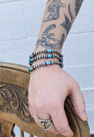 Turquoise & Navajo Pearl Style Stretch Bracelet | Western Stackable Cowgirl Bracelet | Southwestern Jewelry - Barbwire n Bougie Boutique