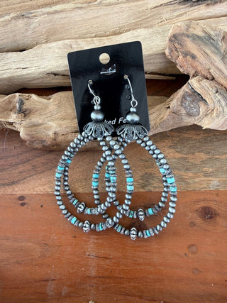 Turquoise Pearl Beaded Hoop Earrings – Western Statement Earrings - Barbwire n Bougie Boutique