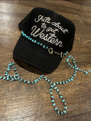 Turquoise Snaffle Bit Hat Chain | Western Turquoise Beaded Hat Chain | Cowgirl Trucker Hat Accessory - Barbwire n Bougie Boutique