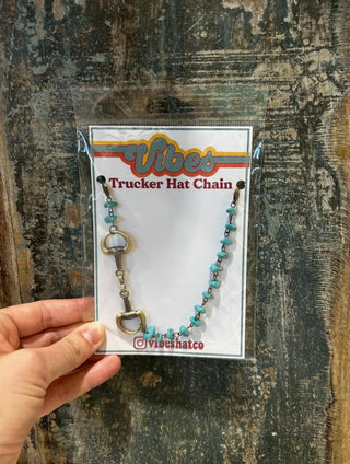 Turquoise Snaffle Bit Hat Chain | Western Turquoise Beaded Hat Chain | Cowgirl Trucker Hat Accessory - Barbwire n Bougie Boutique