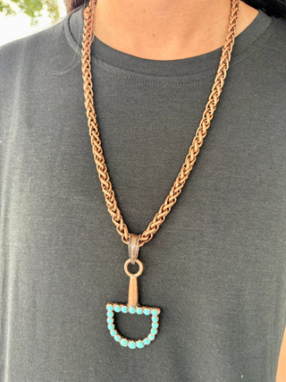 Turquoise Snaffle Bit Pendant Chain Necklace-2 Colors - Barbwire n Bougie Boutique
