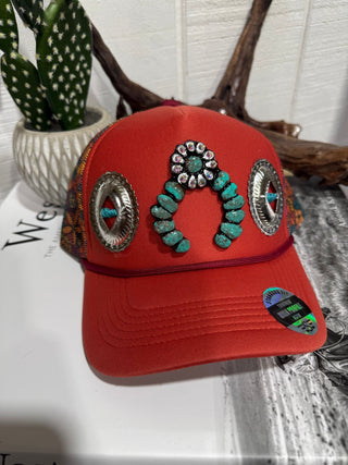Turquoise Squash Blossom Concho Western Trucker Hat - Barbwire n Bougie Boutique