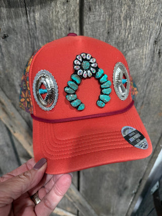 Turquoise Squash Blossom Concho Western Trucker Hat - Barbwire n Bougie Boutique