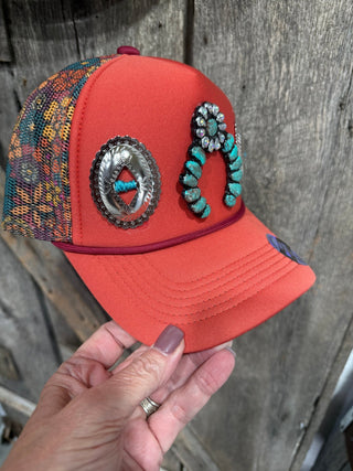 Turquoise Squash Blossom Concho Western Trucker Hat - Barbwire n Bougie Boutique