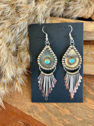 Turquoise Sterling Silver Teardrop Fringe Earrings - Barbwire n Bougie Boutique