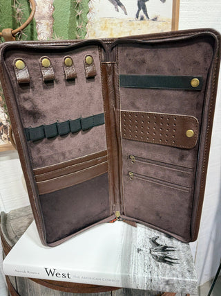 Turquoise Tooled Western Flat Travel Jewelry Case - Barbwire n Bougie Boutique