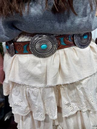 Turquoise Trail Genuine Leather Concho Belt - Barbwire n Bougie Boutique