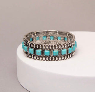 Turquoise Trail Western Stretch Bracelet - Barbwire n Bougie Boutique
