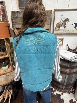 Turquoise Trails Western Quilted Vest - Barbwire n Bougie Boutique