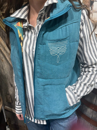 Turquoise Trails Western Quilted Vest - Barbwire n Bougie Boutique