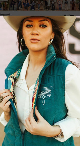 Turquoise Trails Western Quilted Vest - Barbwire n Bougie Boutique