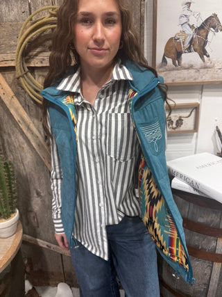 Turquoise Trails Western Quilted Vest - Barbwire n Bougie Boutique